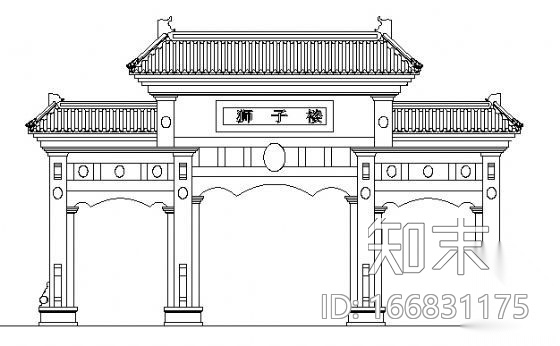 某市古牌楼（狮子楼）建筑设计方案图cad施工图下载【ID:166831175】