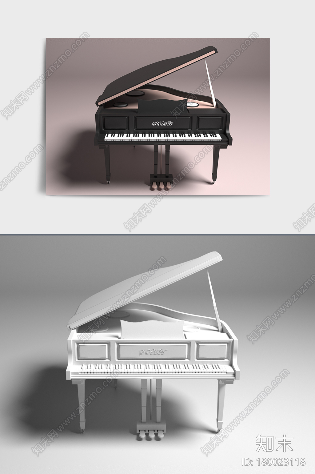 简约的黑白钢琴CG模型下载【ID:180023118】