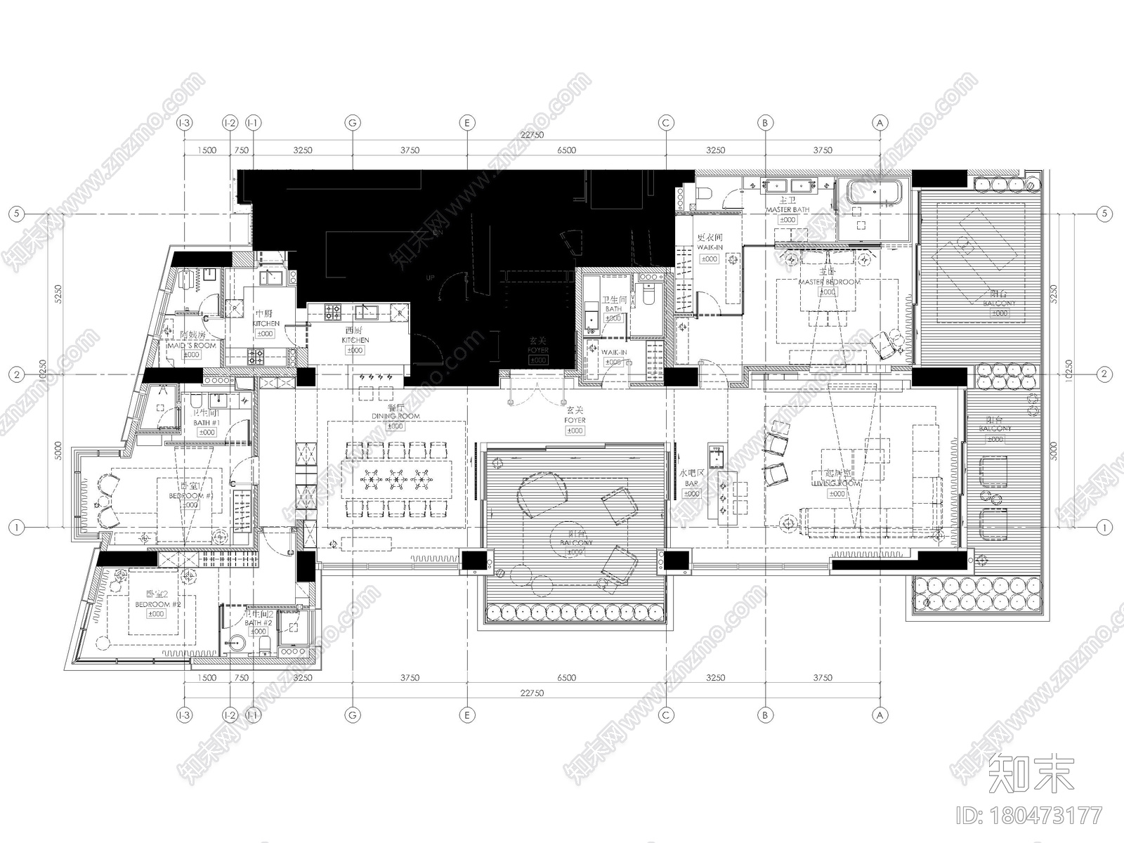 [三亚]322㎡三居室公寓样板间设计施工图施工图下载【ID:180473177】