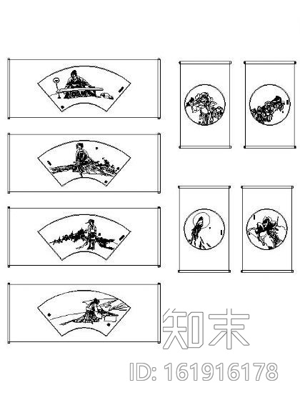 八个古典画图块cad施工图下载【ID:161916178】