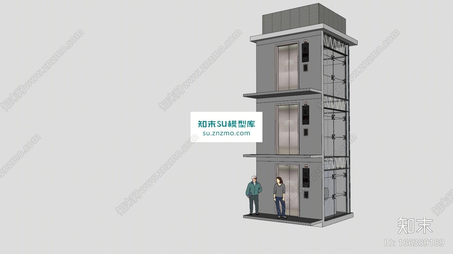 小区内电梯楼层3层电梯SU模型下载【ID:166389189】