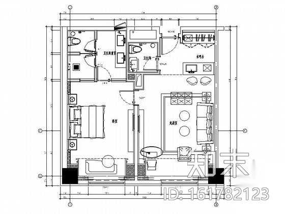 精品酒店高级现代风格套房室内装修施工图（含效果）cad施工图下载【ID:161782123】