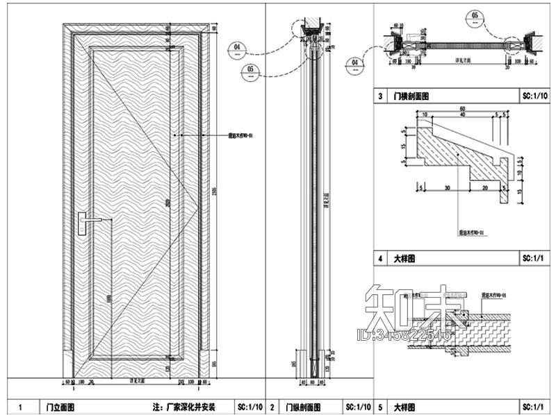 样板间卧室门节点详图大样施工图下载【ID:345822546】