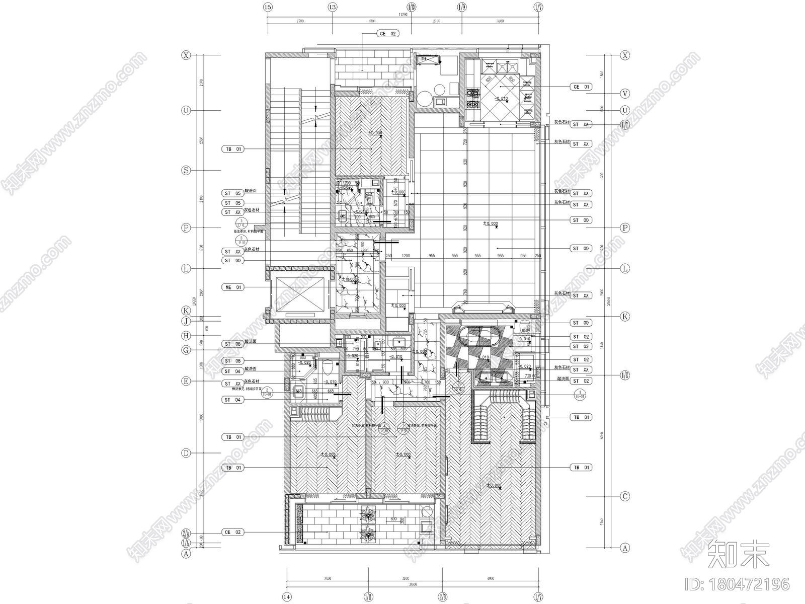 [杭州]188㎡三居室大平层样板间装修施工图cad施工图下载【ID:180472196】