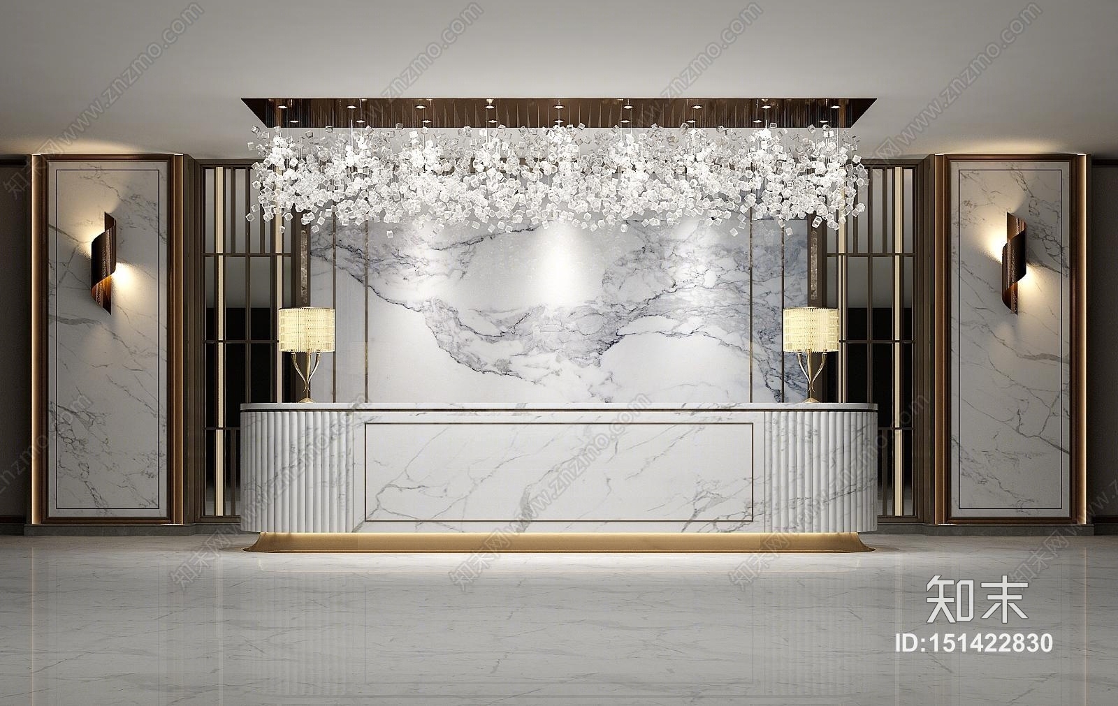 现代前台背景墙3D模型下载【ID:151422830】