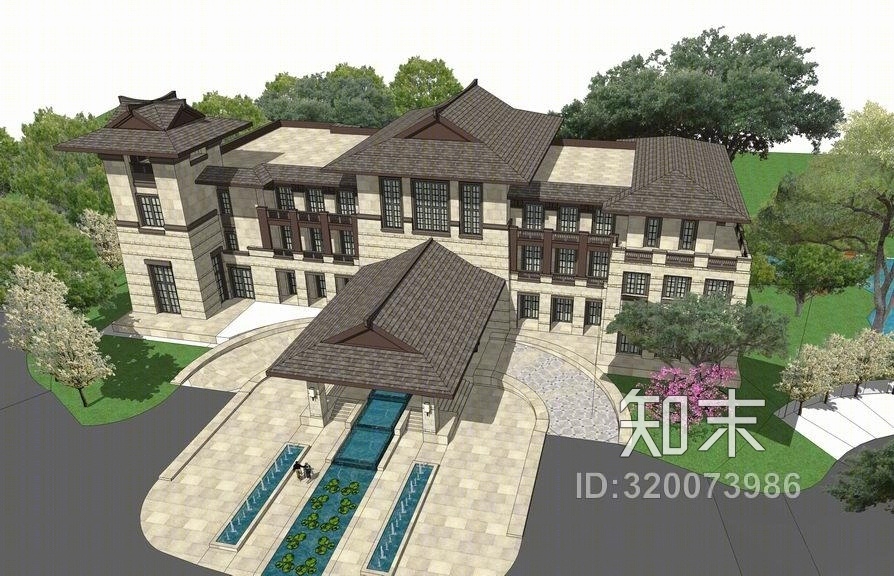 东南亚风格会所SU模型下载【ID:320073986】