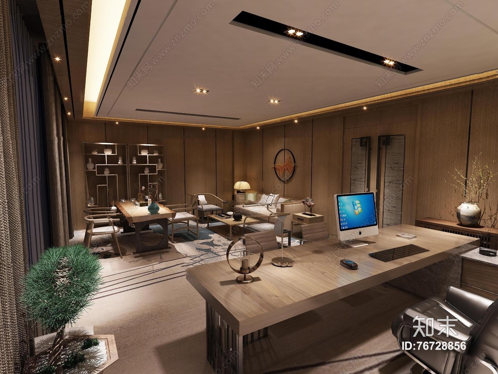 新中式总裁办公室3D模型下载【ID:76728856】