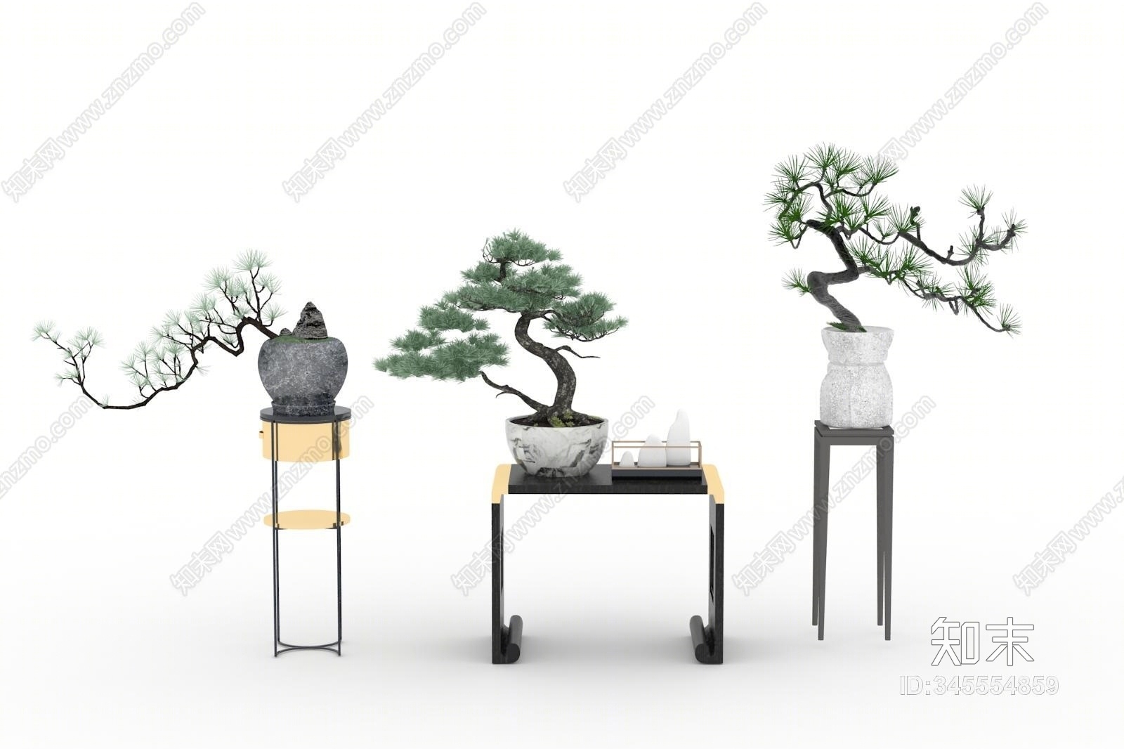 新中式松树盆景3D模型下载【ID:345554859】