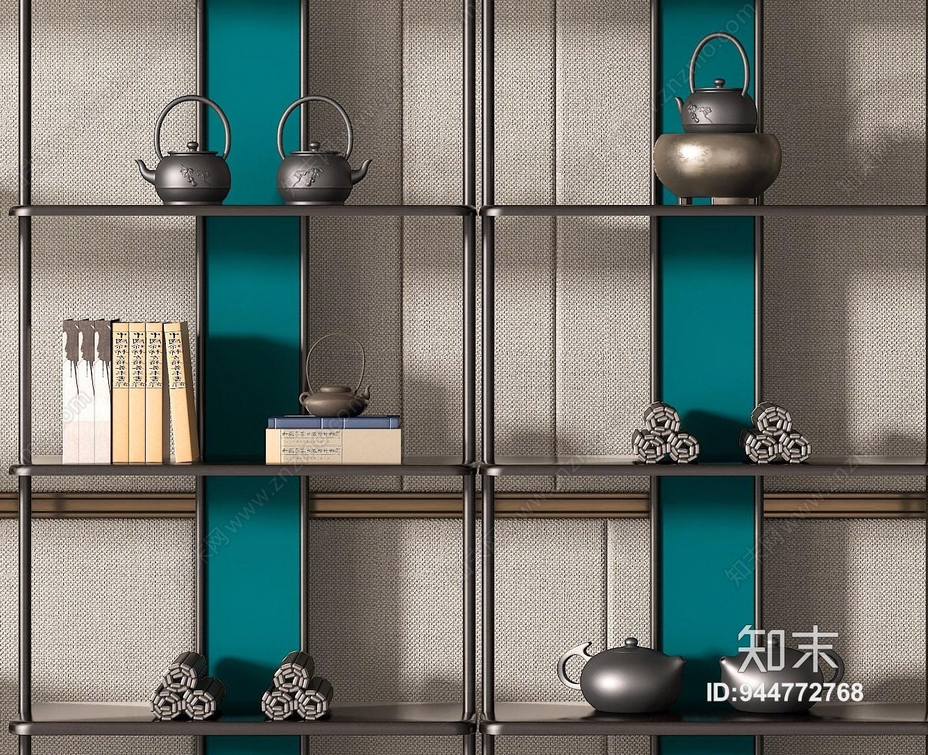 新中式书柜3D模型下载【ID:944772768】