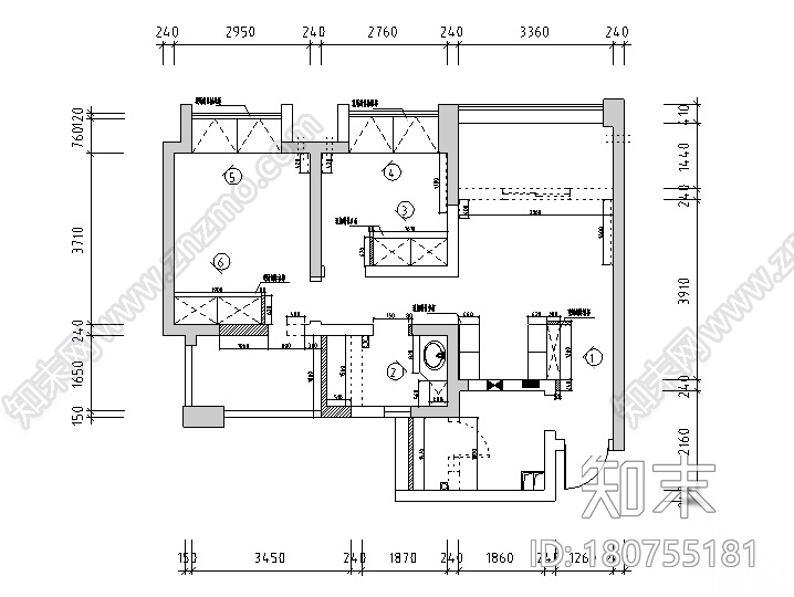 [四川]美式混搭风格二居室样板房设计施工图（附效果图...cad施工图下载【ID:180755181】