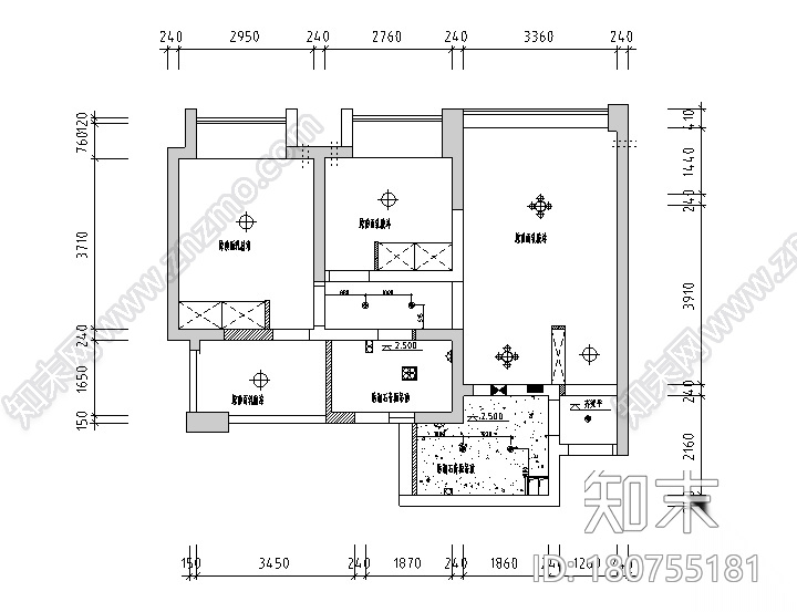 [四川]美式混搭风格二居室样板房设计施工图（附效果图...cad施工图下载【ID:180755181】