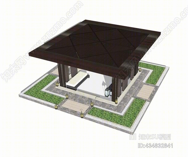 中式凉亭SU模型下载【ID:434832841】
