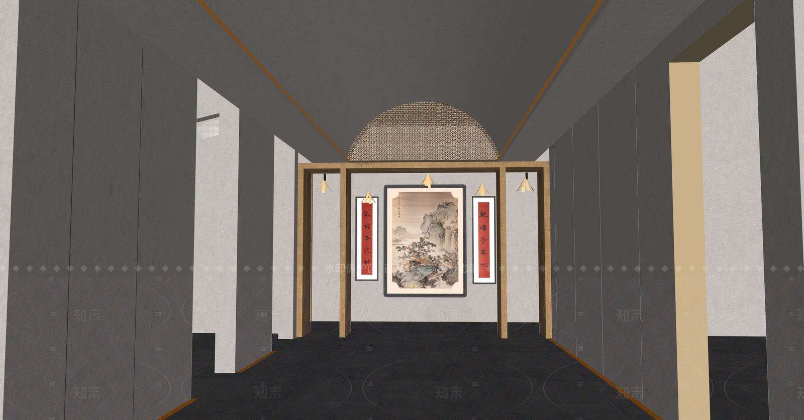 新中式酒店走廊SU模型下载【ID:1216041538】