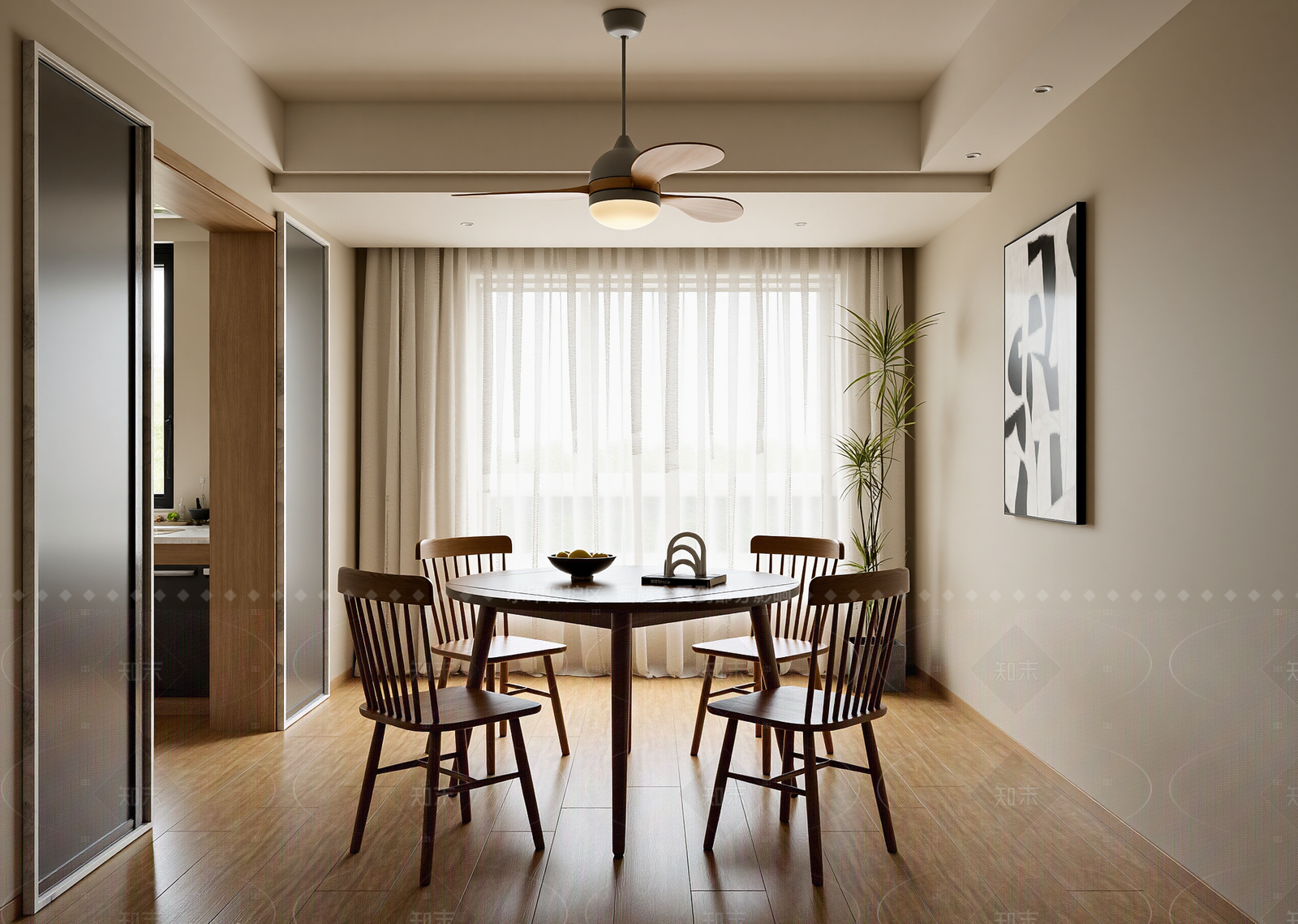 北欧圆桌餐厅3D模型下载【ID:1214627243】