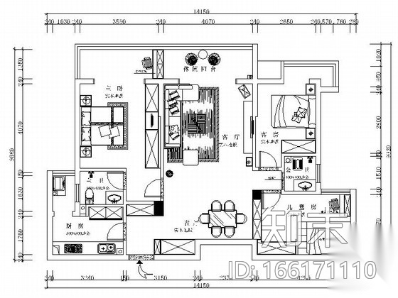 [湖南]混搭简约田园三居室设计CAD装修图（含效果）cad施工图下载【ID:166171110】