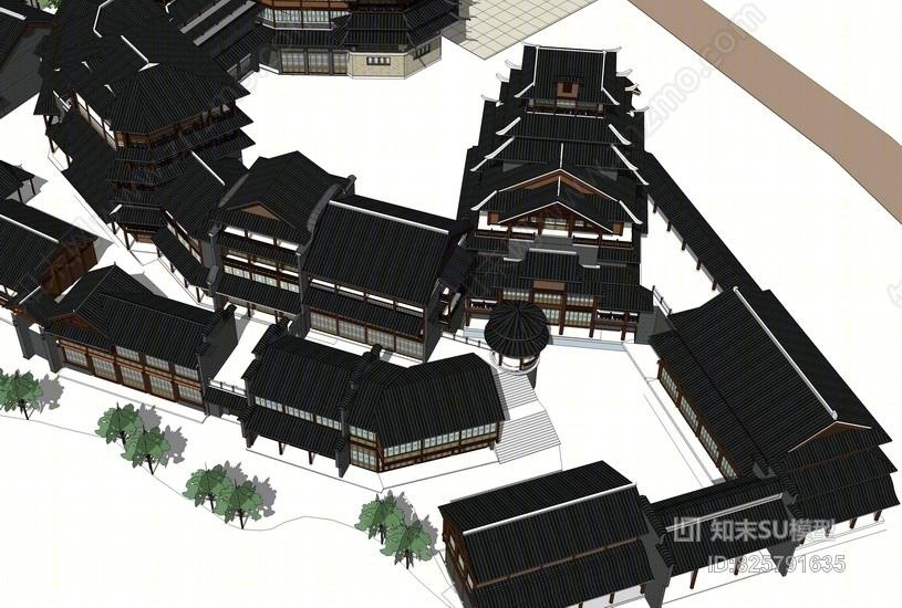中式古镇SU模型下载【ID:825791635】