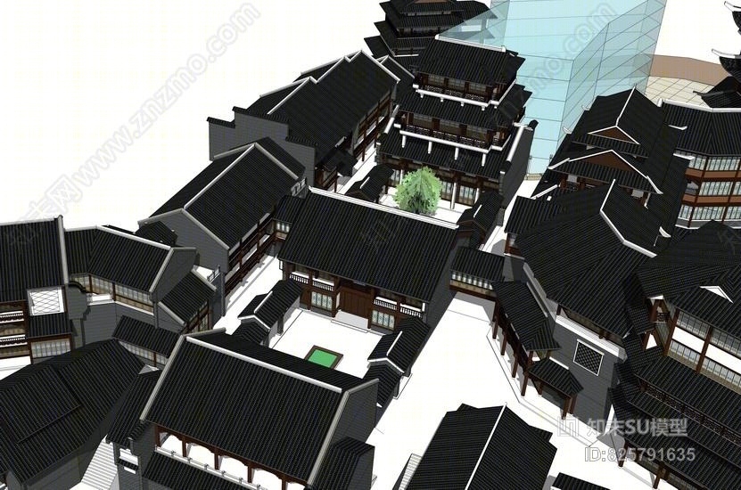 中式古镇SU模型下载【ID:825791635】