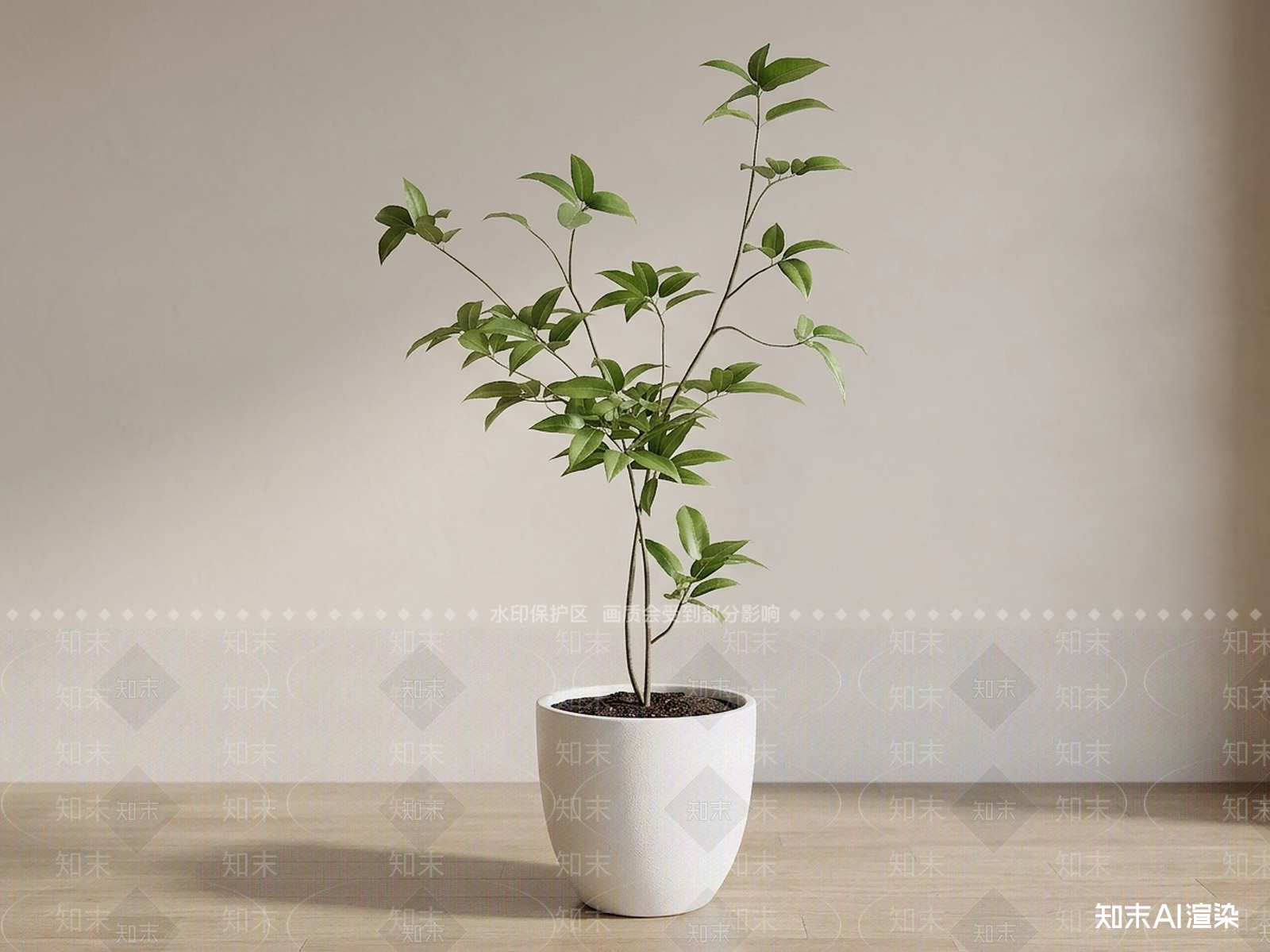 白色花瓶设计感绿植盆栽3D模型下载【ID:1227575079】