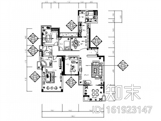 [广州]某五室两厅三卫住宅装修图cad施工图下载【ID:161923147】