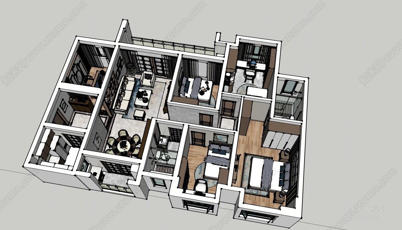 中式室内家装SU模型下载【ID:941666881】