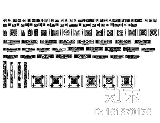 古代天花门梁纹案图块集cad施工图下载【ID:161870176】