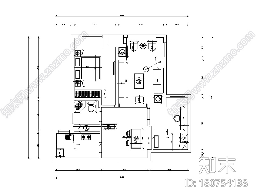 [江苏]流年—盛世孔雀城C户型样板房设计施工图cad施工图下载【ID:180754138】