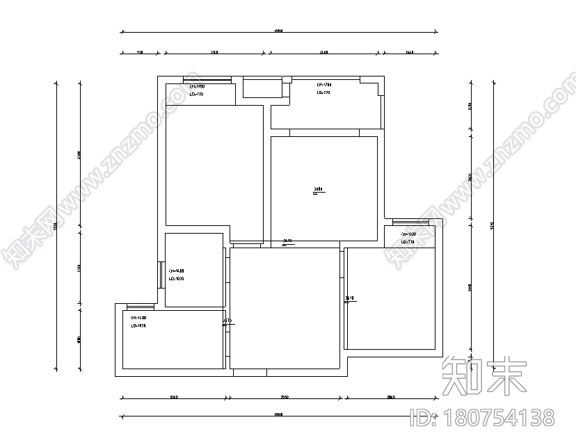 [江苏]流年—盛世孔雀城C户型样板房设计施工图cad施工图下载【ID:180754138】