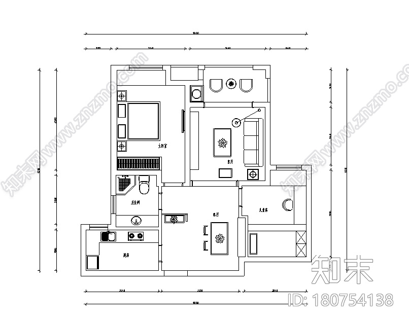 [江苏]流年—盛世孔雀城C户型样板房设计施工图cad施工图下载【ID:180754138】