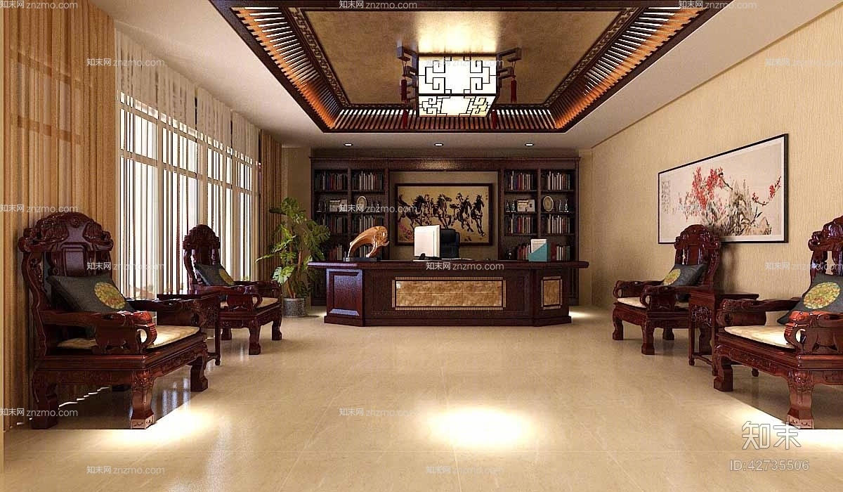 传统中式木艺椅子茶几组合3D模型下载【ID:42735506】