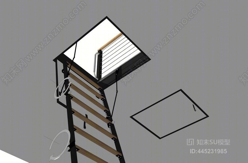 现代阁楼伸缩梯子SU模型下载【ID:445231985】