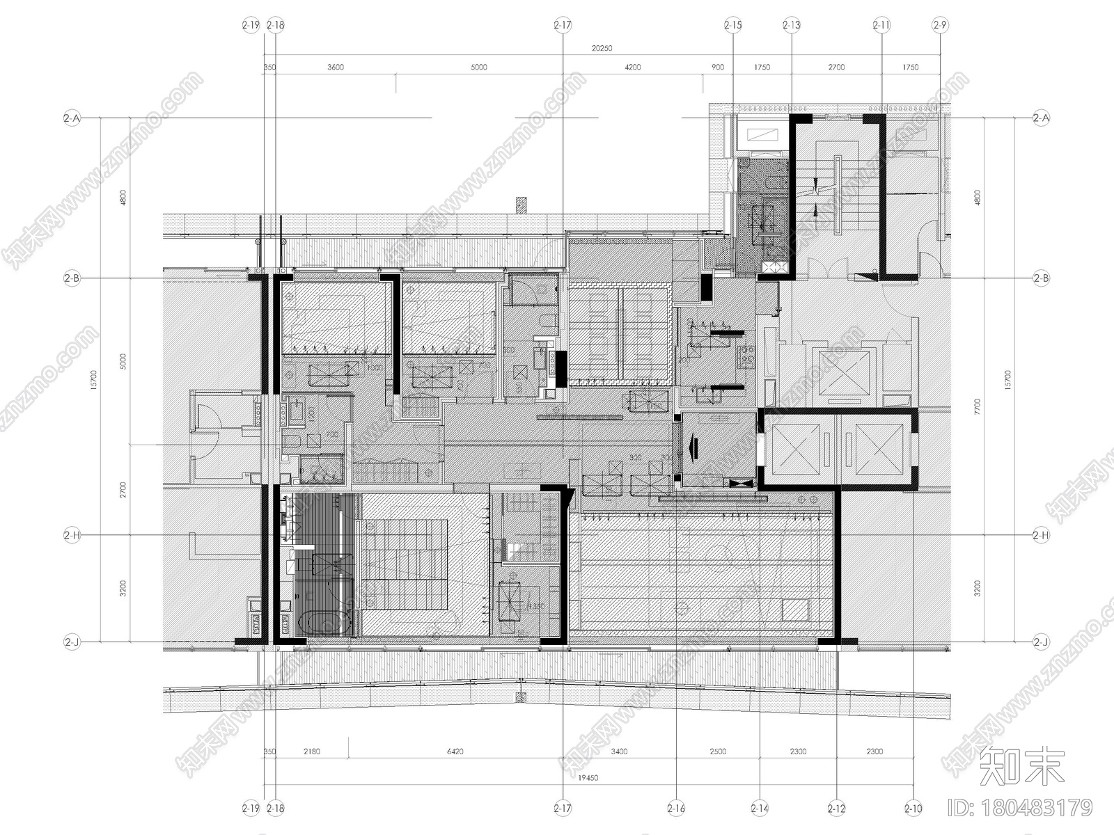 [深圳]218㎡三居平层家装样板间装修施工图cad施工图下载【ID:180483179】