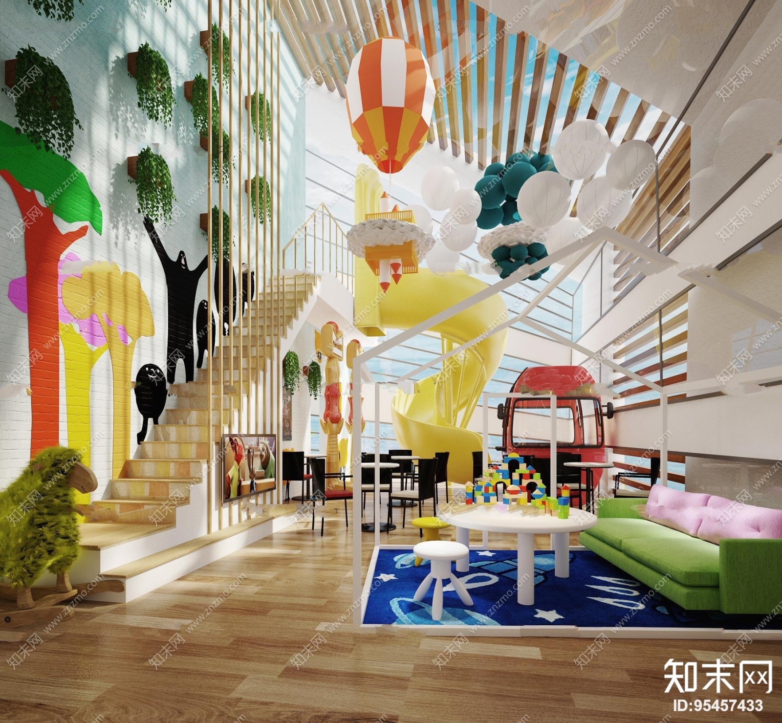 现代幼儿园童趣活动室游乐区3D模型下载【ID:95457433】