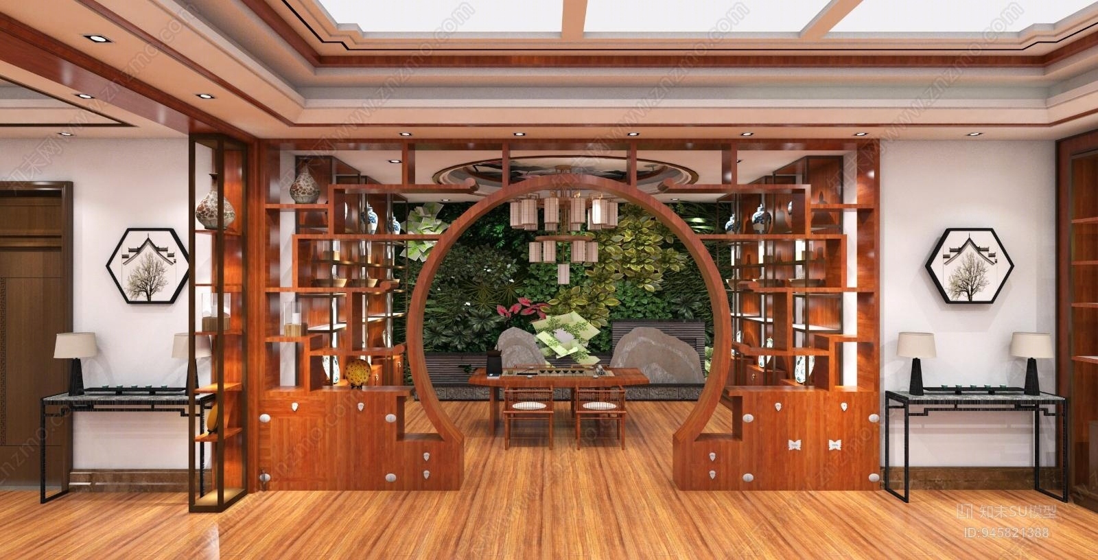 新中式茶室SU模型下载【ID:945821388】