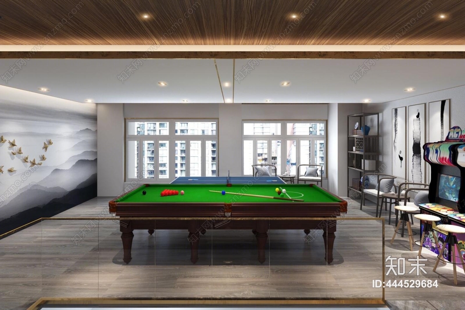 新中式现代新中式会所休闲厅3D模型下载【ID:444529684】