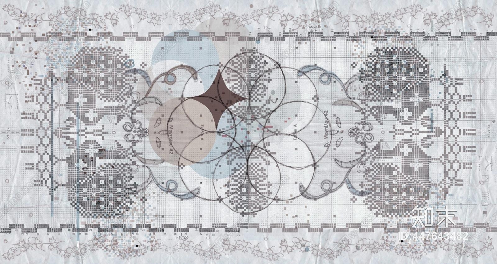 欧式花纹做旧几何图形装饰壁纸壁画贴图下载【ID:447643482】