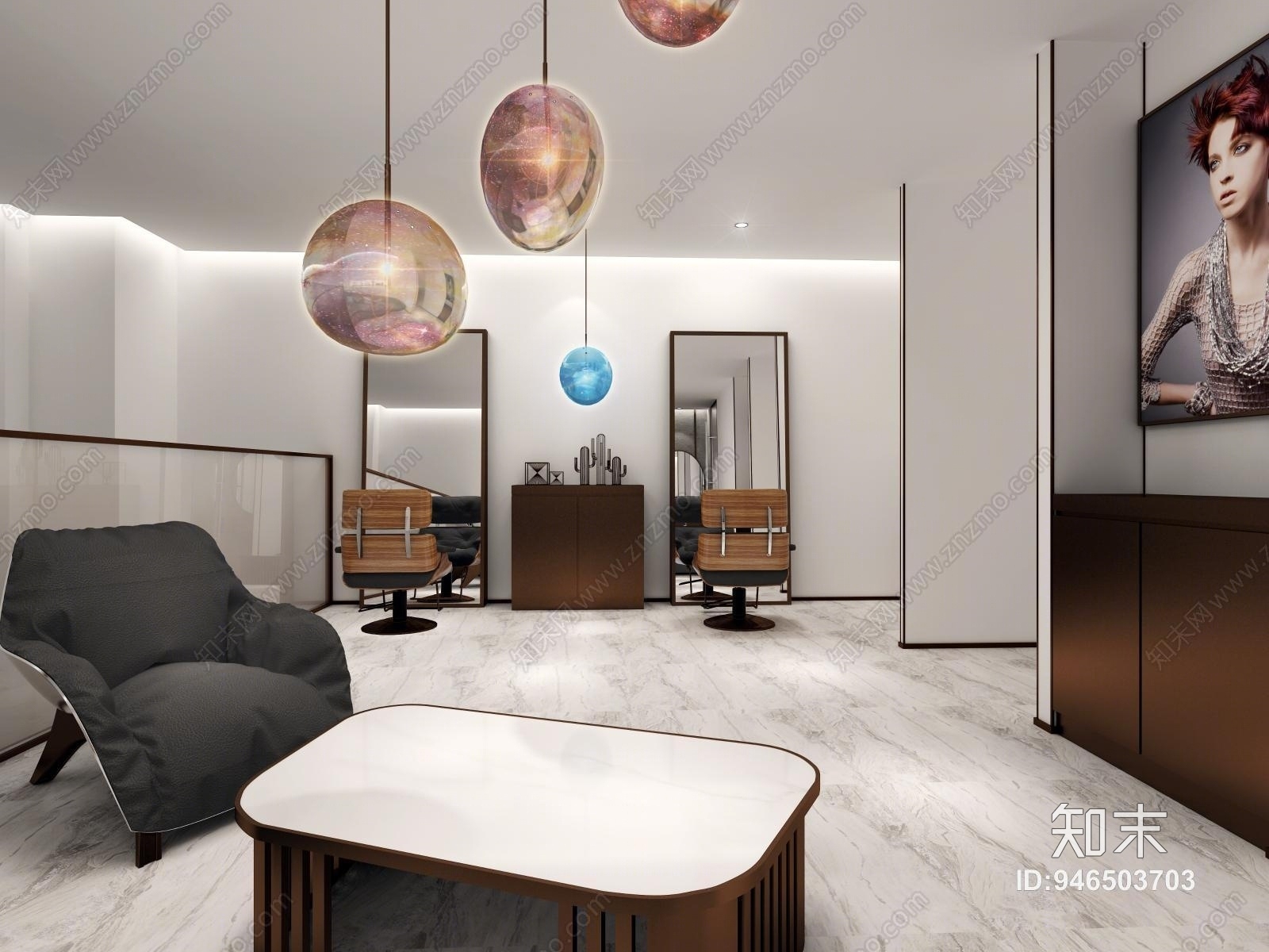 简欧理发店3D模型下载【ID:946503703】