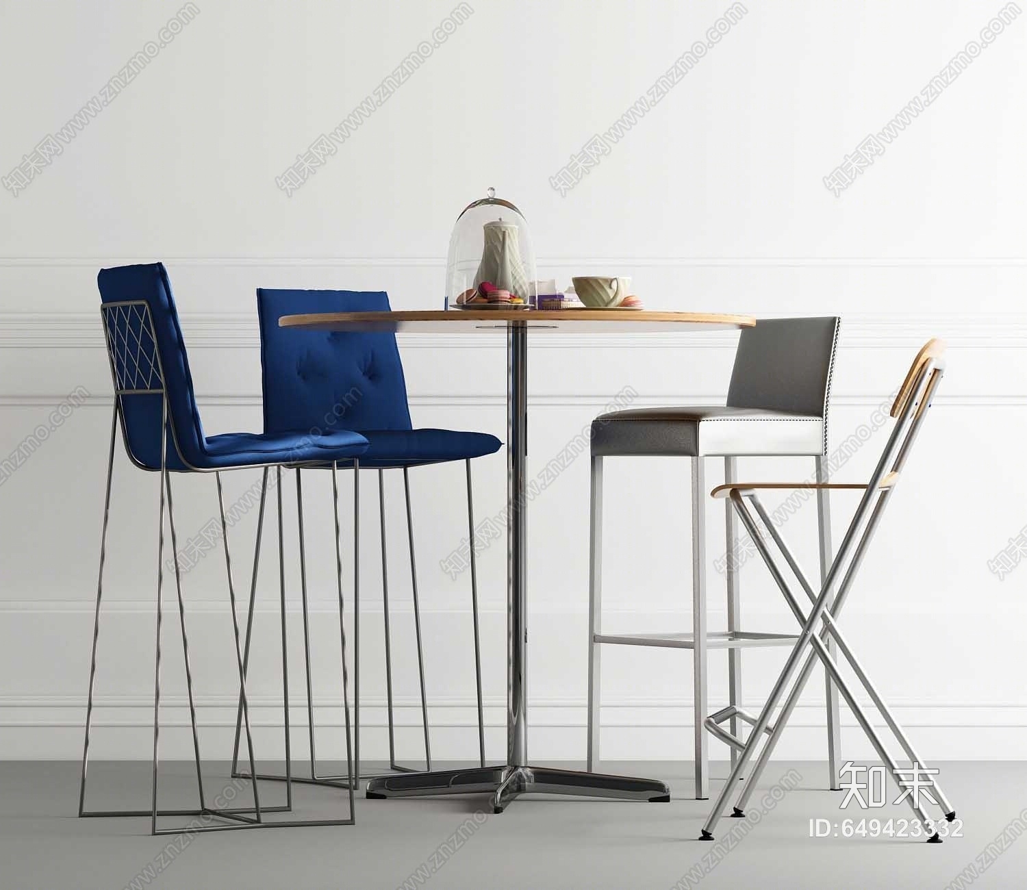 现代吧桌椅组合3D模型下载【ID:649423332】