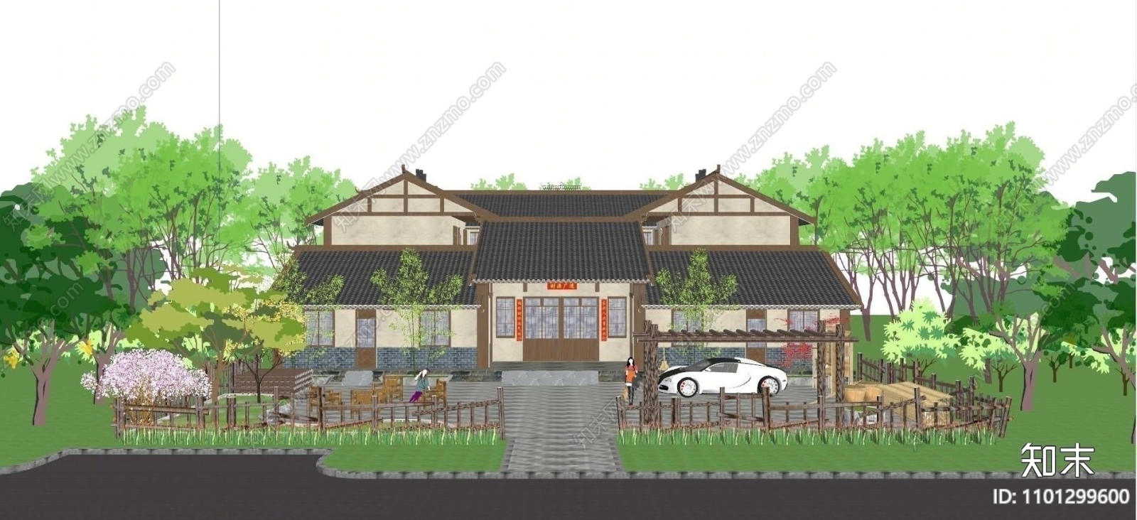 中式古建民房SU模型下载【ID:1101299600】