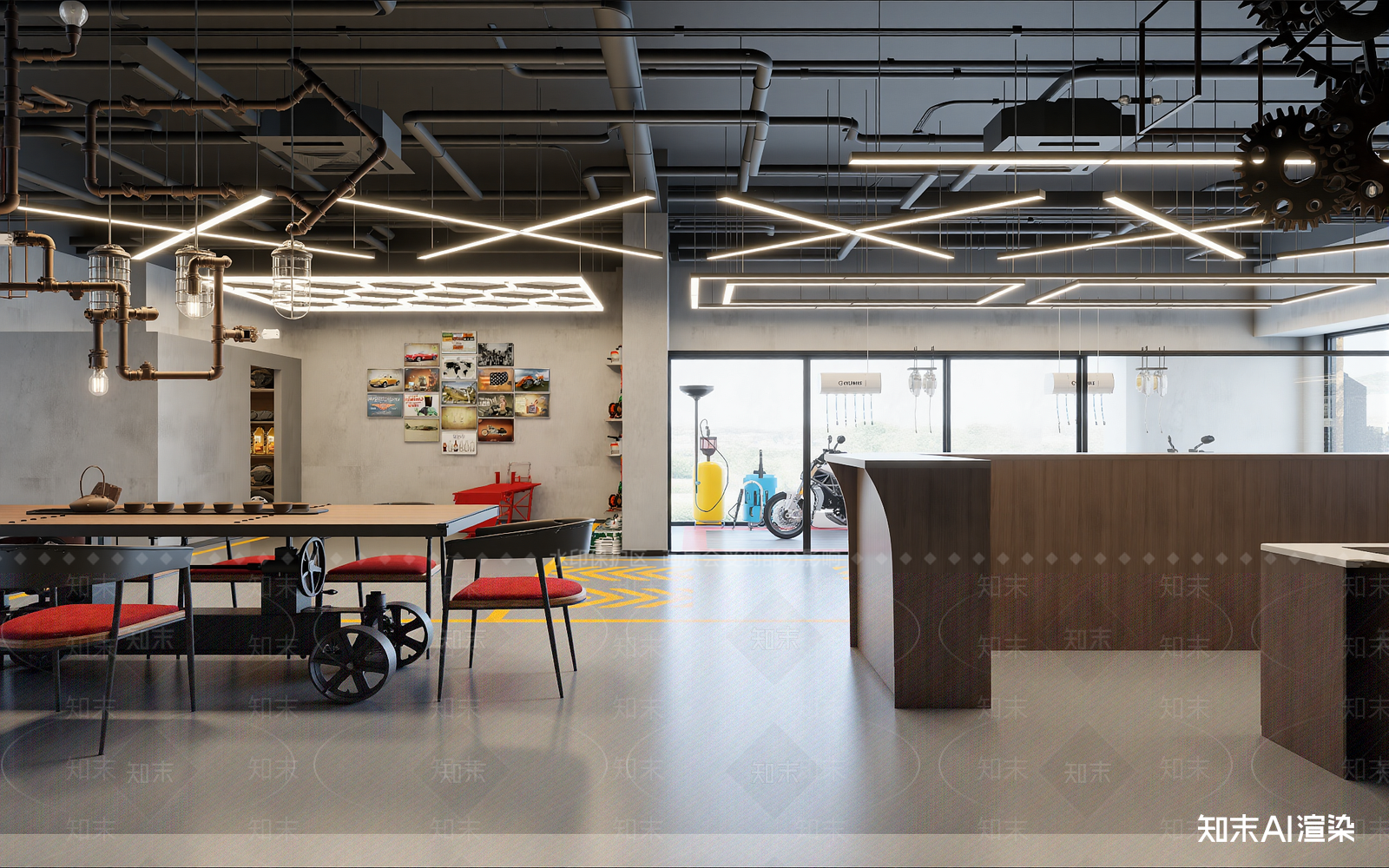 工业风咖啡厅3D模型下载【ID:1214360621】