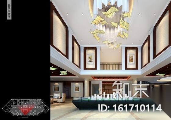 [河南]某高档小区售楼部室内装修施工图（含效果）cad施工图下载【ID:161710114】