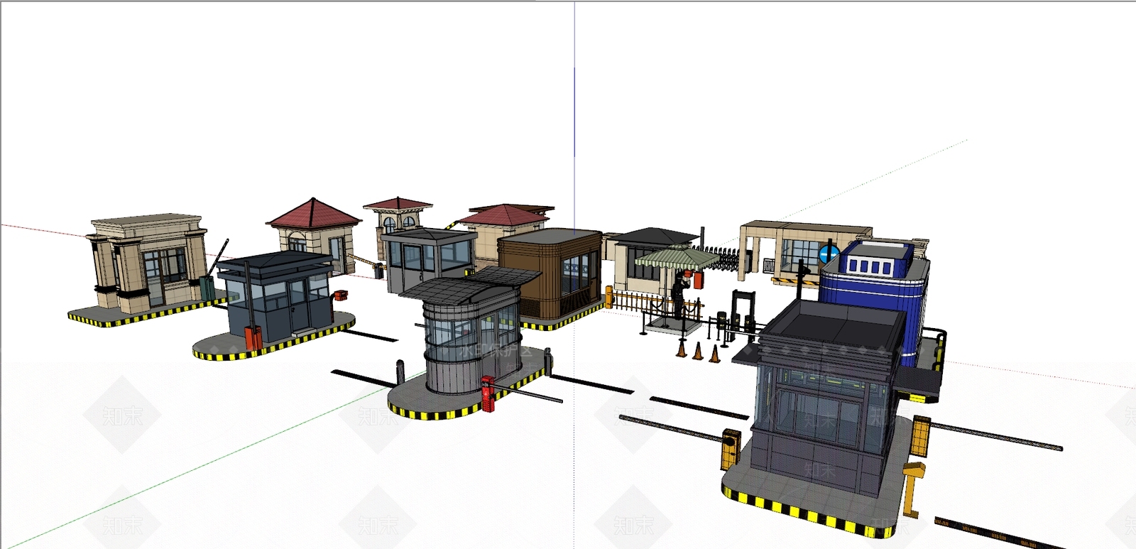 现代大门入口岗亭SU模型下载【ID:1101300076】