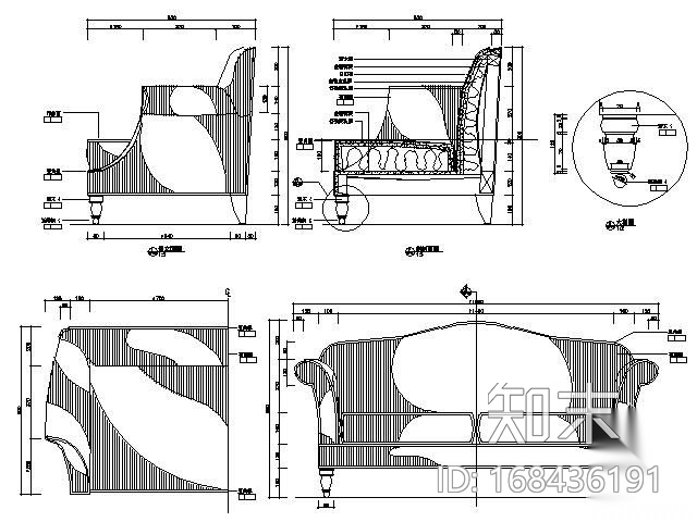 客房沙发大样施工图下载【ID:168436191】
