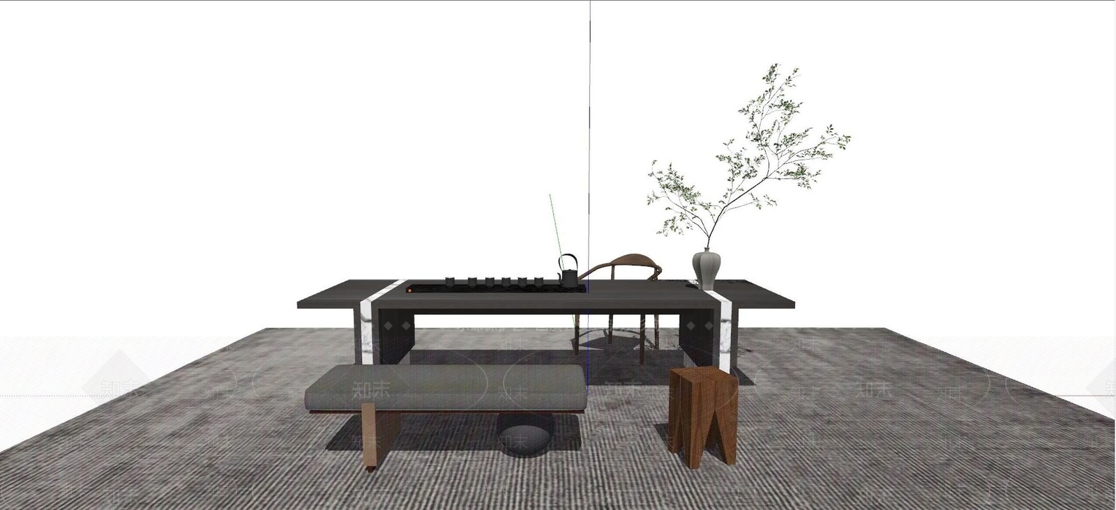 新中式实木茶桌椅SU模型下载【ID:1109568560】