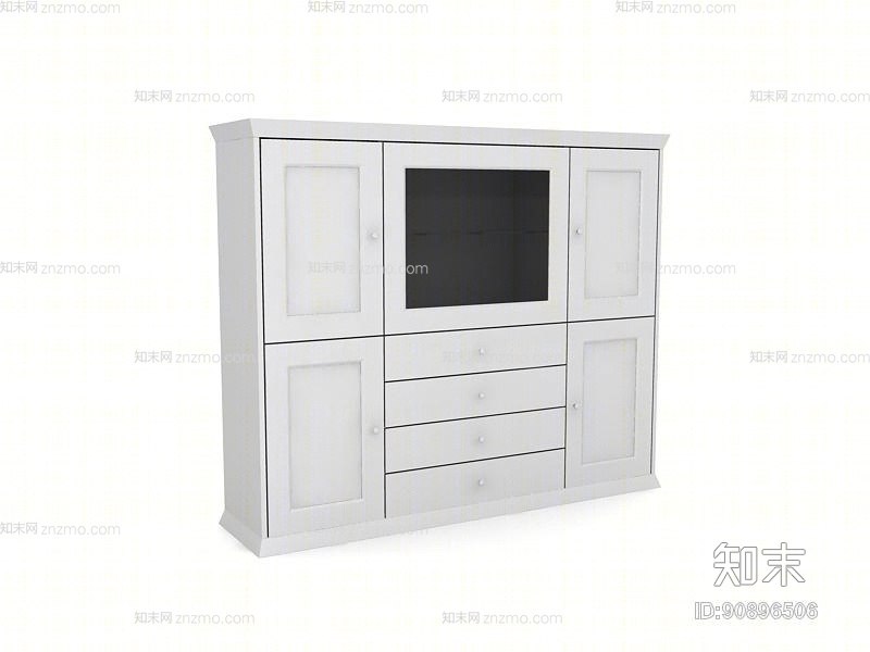 现代白模木艺电视柜3D模型下载【ID:90896506】