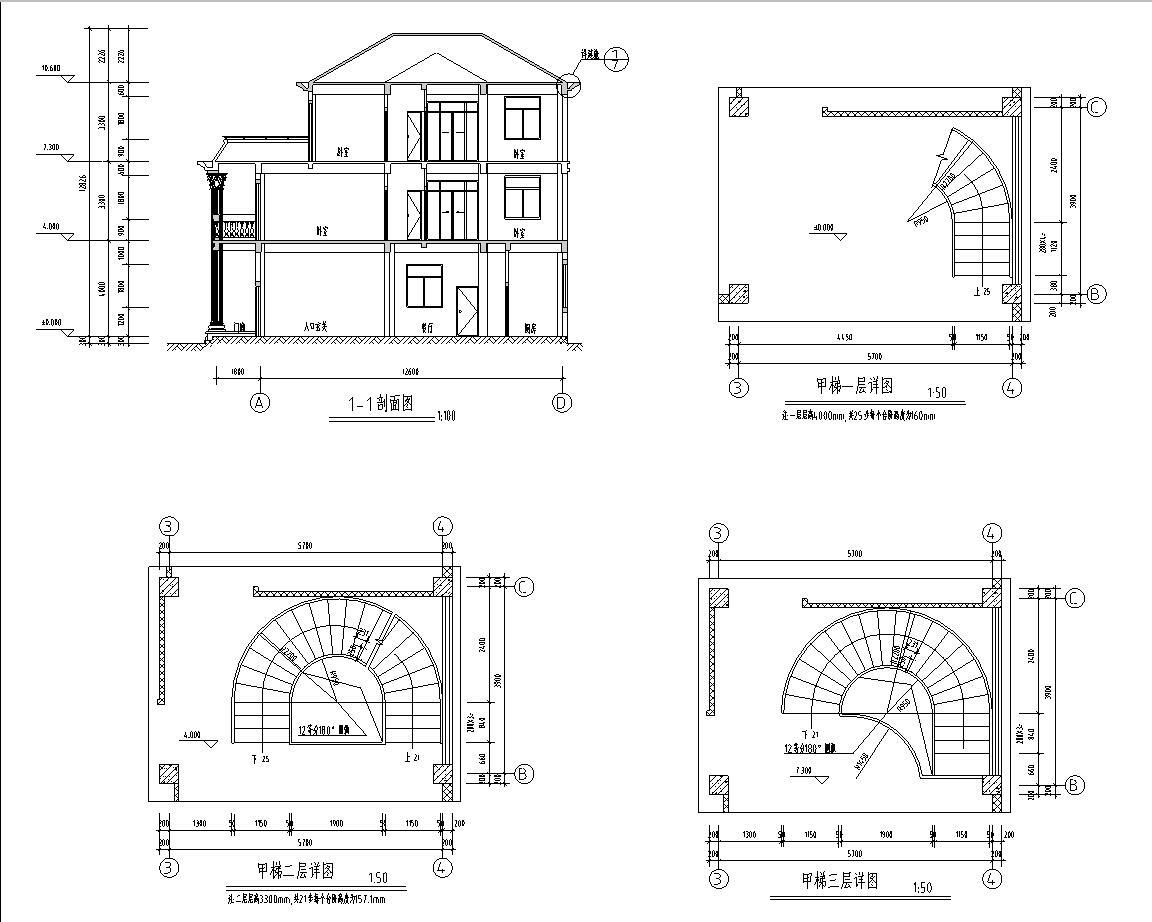 [广东]三层单家独院式别墅建筑施工图设计施工图下载【ID:151388128】