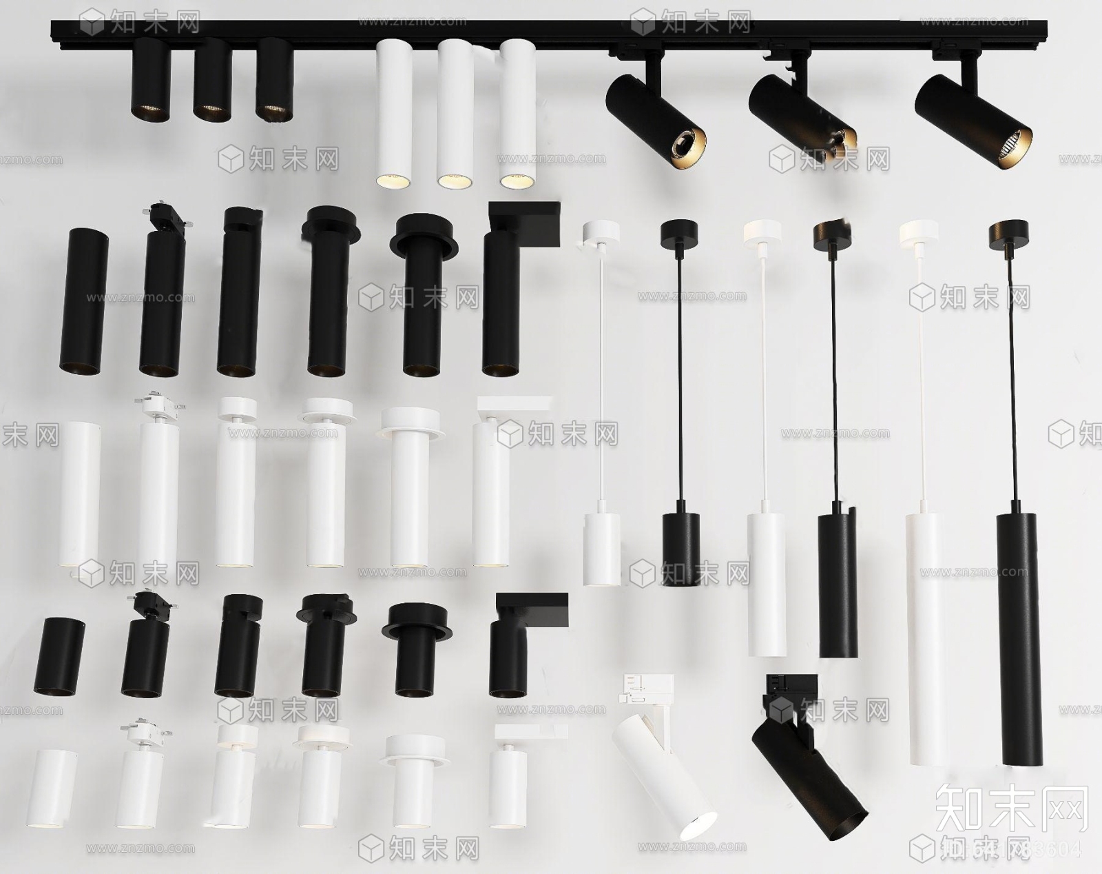现代轨道长筒射灯3D模型下载【ID:641783604】