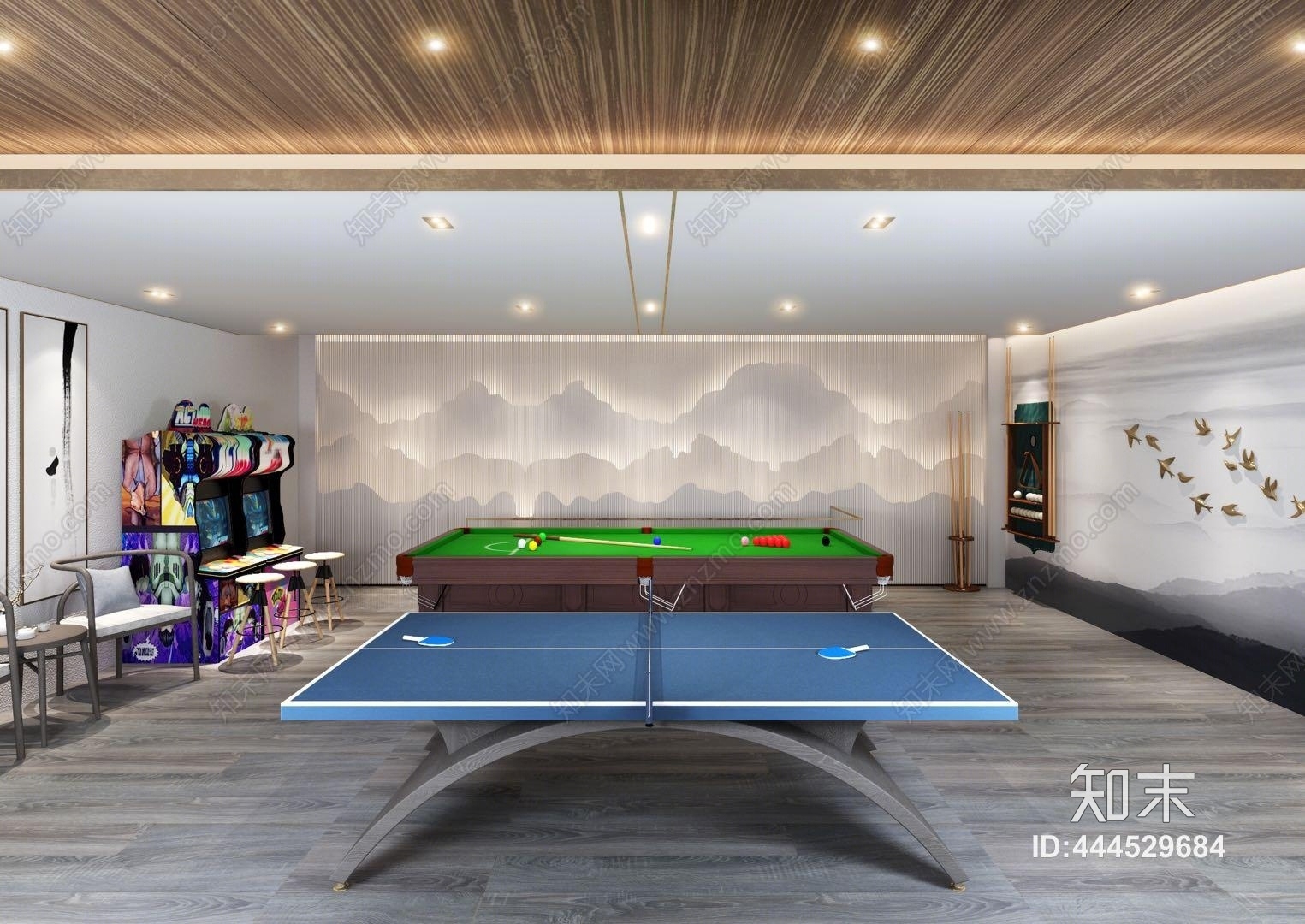 新中式现代新中式会所休闲厅3D模型下载【ID:444529684】