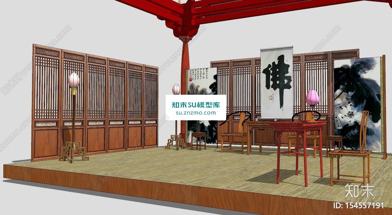 中式书房SU模型下载【ID:154557191】