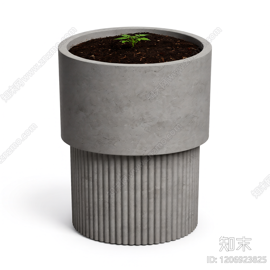 混凝土花盆带土3D模型下载【ID:1206923825】