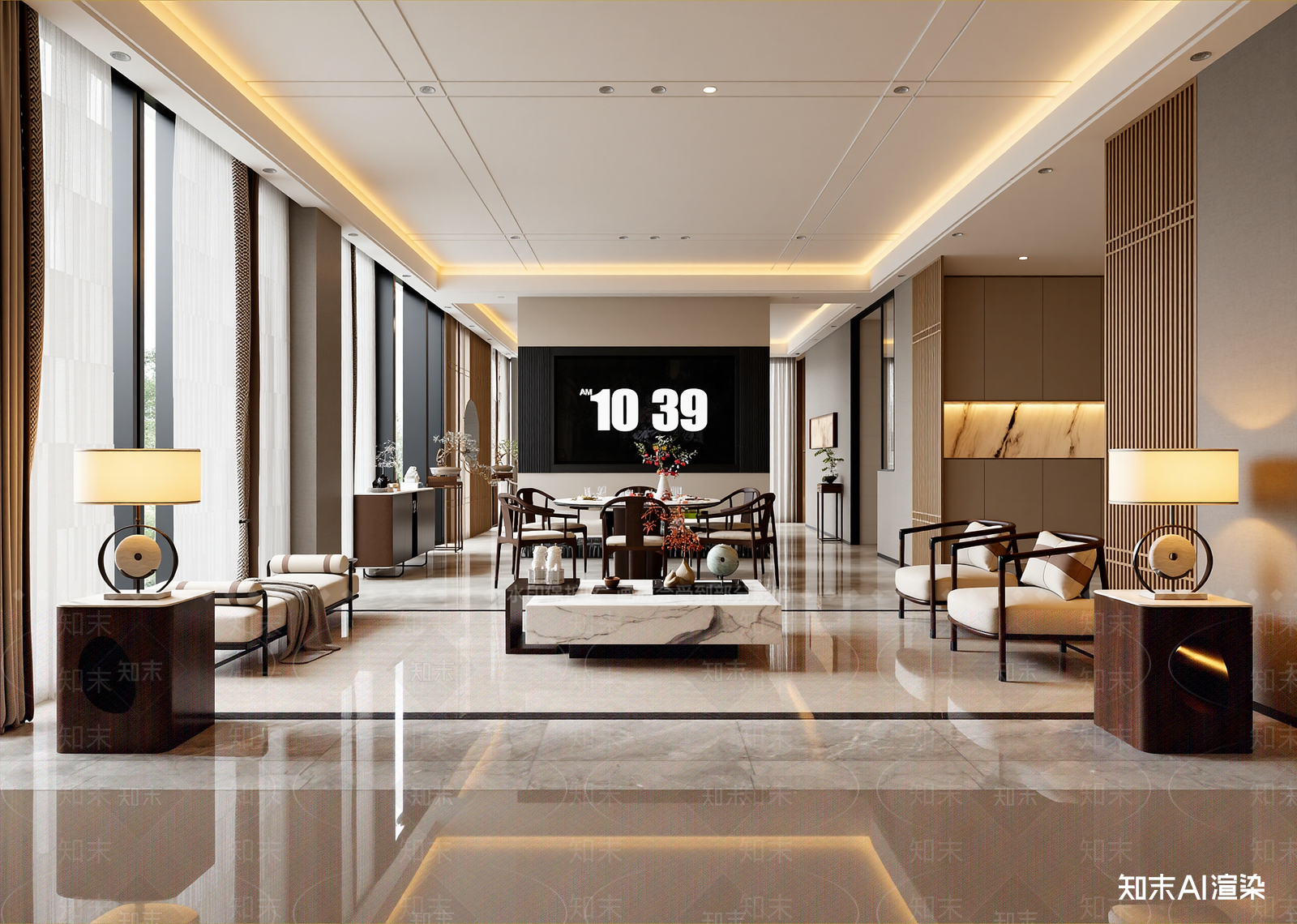 新中式酒店大堂3D模型下载【ID:1215080072】